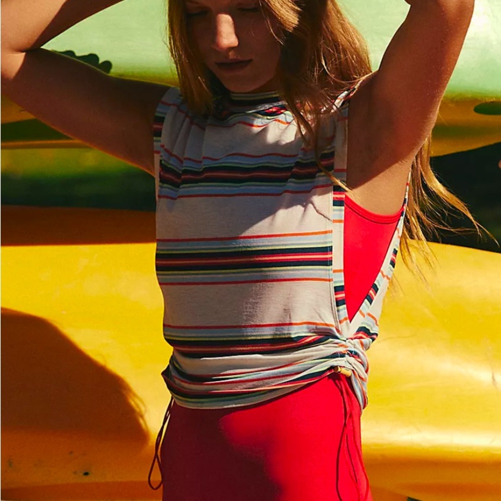 Free People Tempo Sport Mode Muscle Tee In Electric Combo. NWT! Sz L